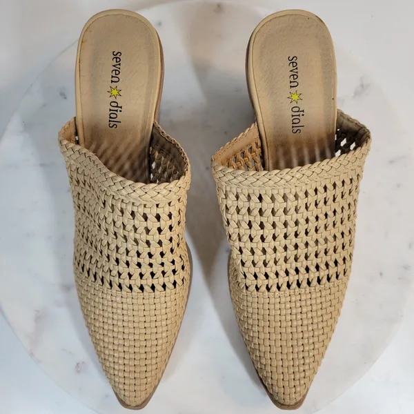 Seven Dials Womens Mule Heels 8 Brown‎ Cognac Woven Quinton Pointed Toe Clogs - Image 10