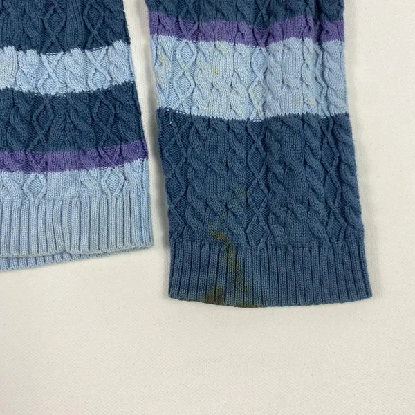 Valerie Stevens Sweater Womens Medium Blue Striped Cable Knit V Neck‎ Cotton - Image 9