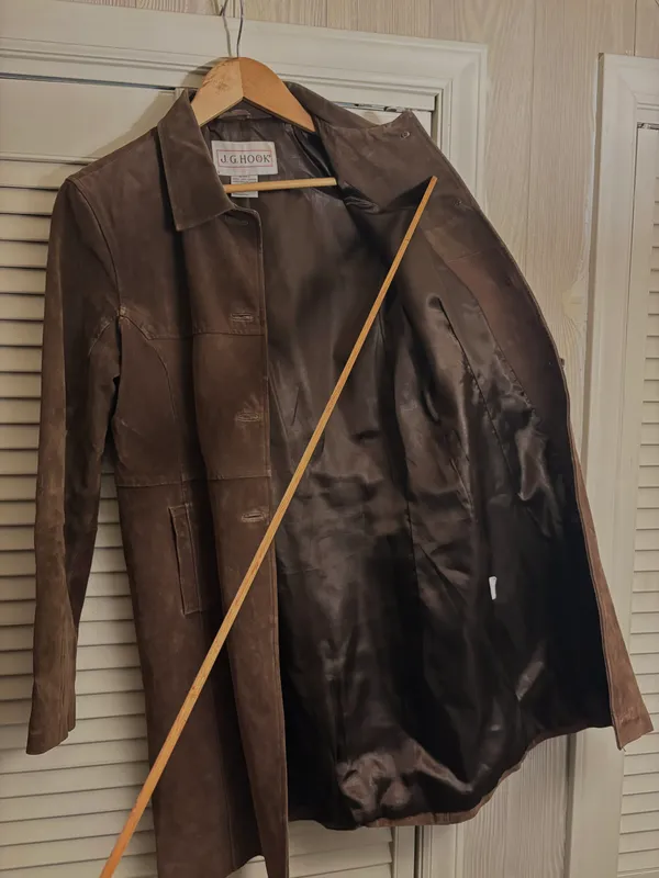 JG HOOK *VINTAGE*1990s* DARK BROWN SUEDE COAT Size M - Image 5