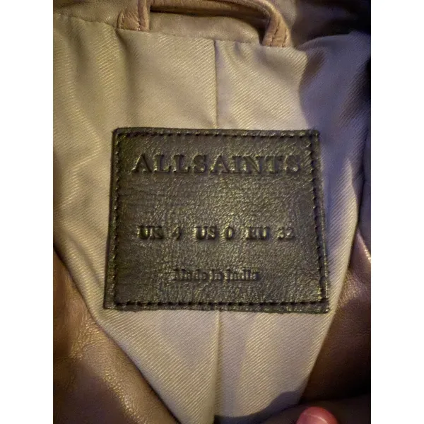 AllSaints Balfern Leather Biker‎ Jacket Women's Size 0 Taupe Moto Fall Edgy - Image 5