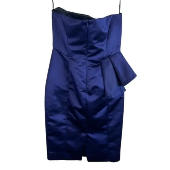 Zara Basic Strapless Navy Satin Peplum Cocktail Dress Size S - Image 3