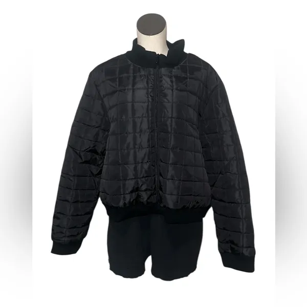 NWT Nicole Miller Black Quilted Bomber Jacket SZ-3X - Image 2