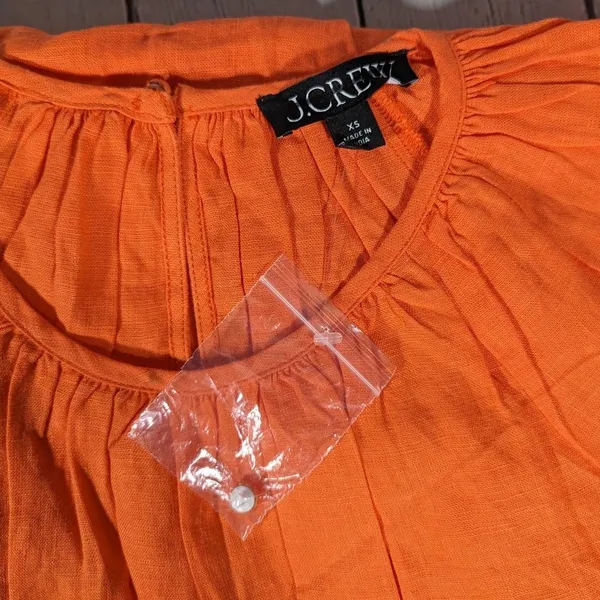 J‎ Crew Orange Linen Smocked Waist Mini Dress Size XS - Image 4