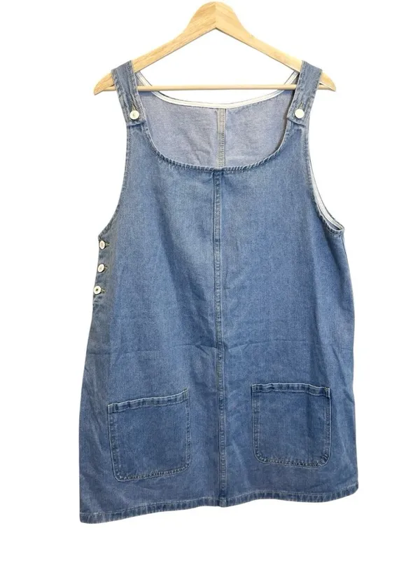 Bhineem Sleeveless Denim Jean Dress L Western Relaxed Fit Pockets Casual NWOT - Image 4