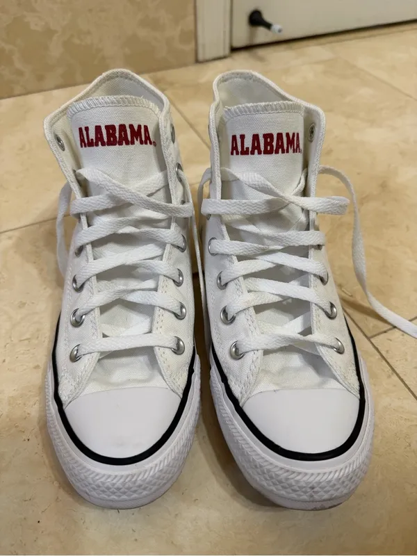 University of Alabama Crimson Tide White High-Top Converse Sneakers 7.5 - Flaw - Image 3