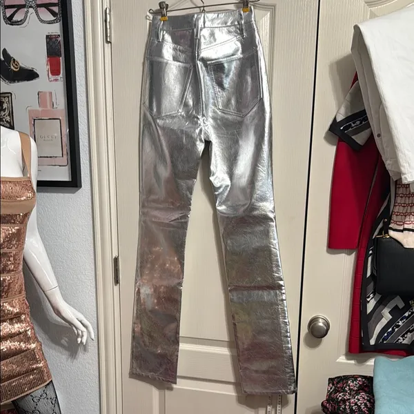 WeWoreWhat Silver Mirror Straight Leg Faux Leather Pants Futuristic Cybercore - Image 4