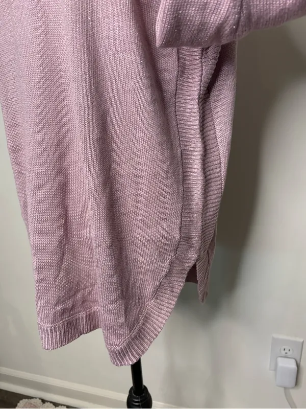 NWT Soho New York & Company Pink Metallic Cold Shoulder Tunic Sweater L - Image 5
