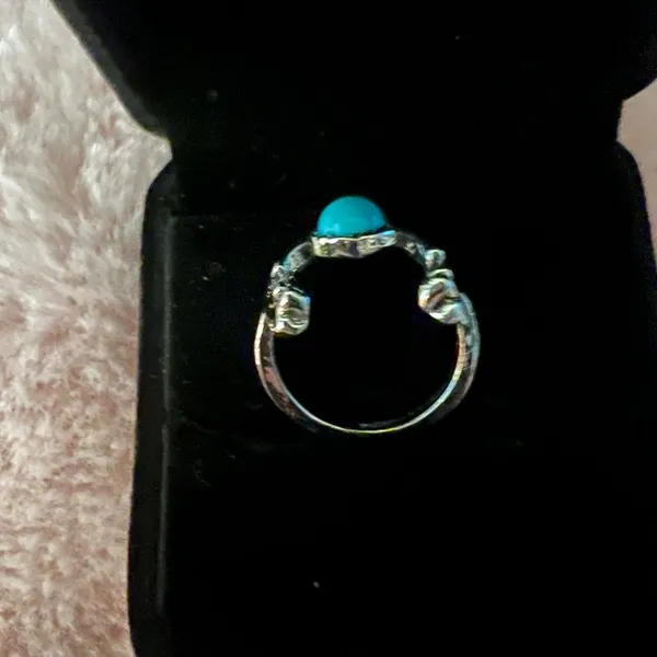Beautiful Stainless Steel Bohemian Faux Turquoise and Silver Ring Size 7 - Image 2