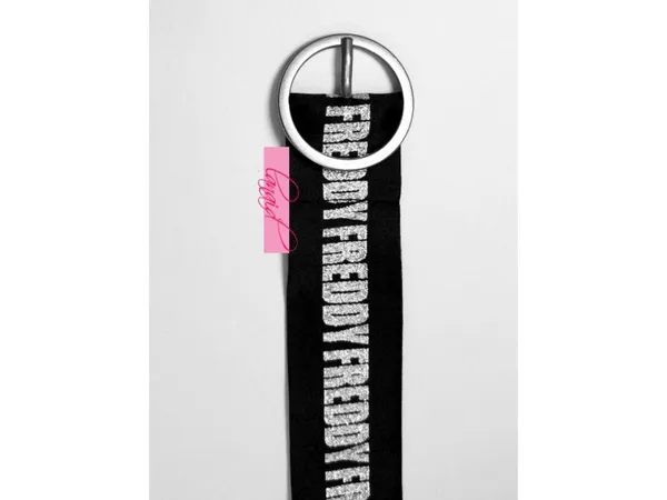 NEW Freddy Canvas Belt Black Silver Metallic Sparkly Glitter Slide Circle Buckle - Image 8