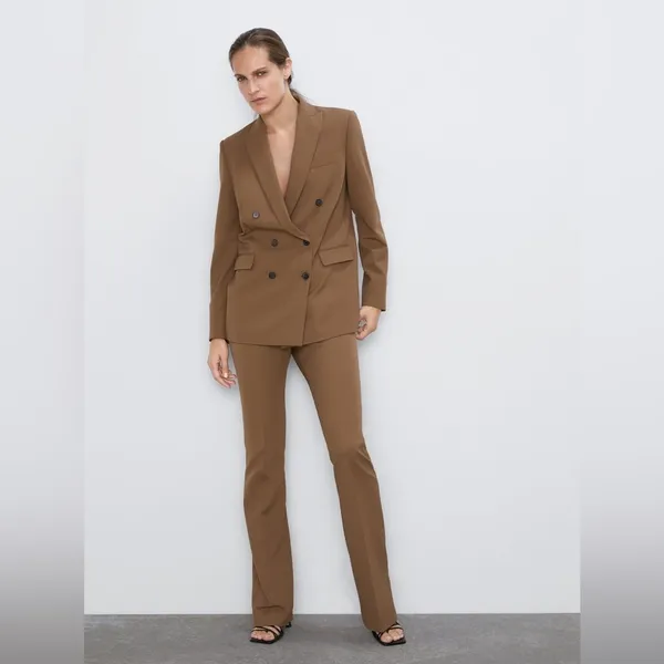 Zara Brown Tan Double Breasted Oversized 90s minimalist Blazer - Image 3