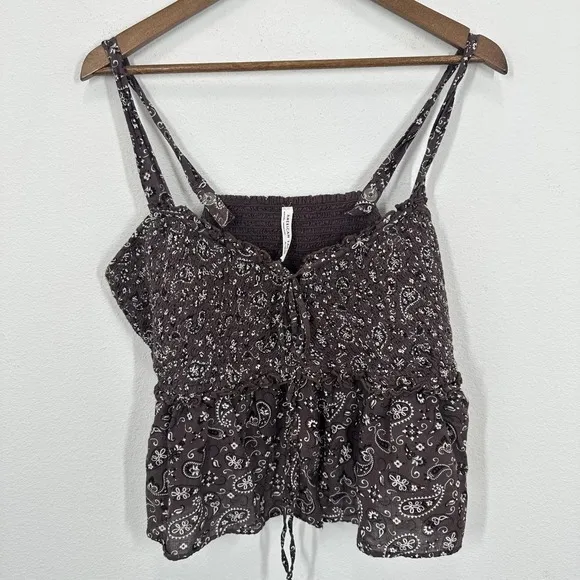 American Eagle‎ Outfitters Smocked Paisley Print Crop Tank Top Women XL Festival - Image 2