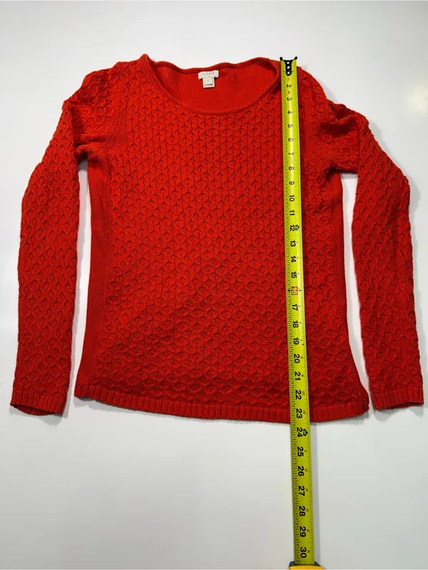 J. Crew 100% Cotton Orange Cable Knit Crewneck Sweater - Image 3