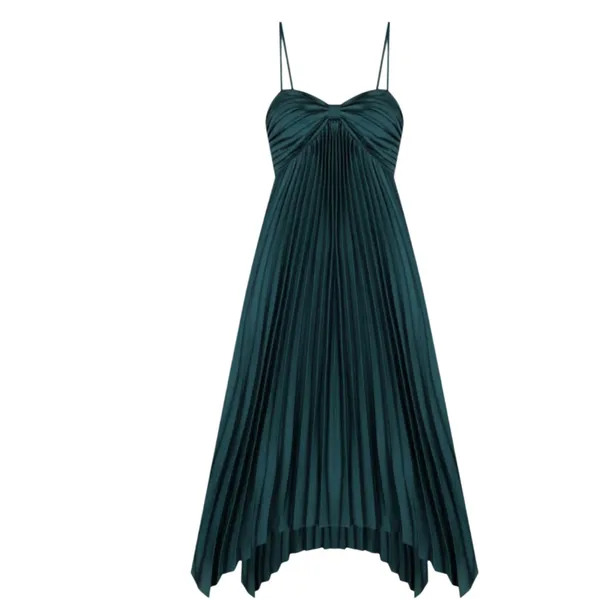 Petal & Pup Vikki Pleated Teal Satin Maxi Dress - Image 5