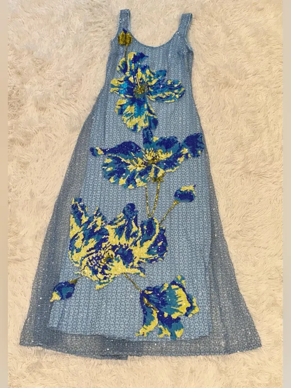 NEW HELSI Jackie Floral Beaded Baby Blue Gown Sz L - Image 4