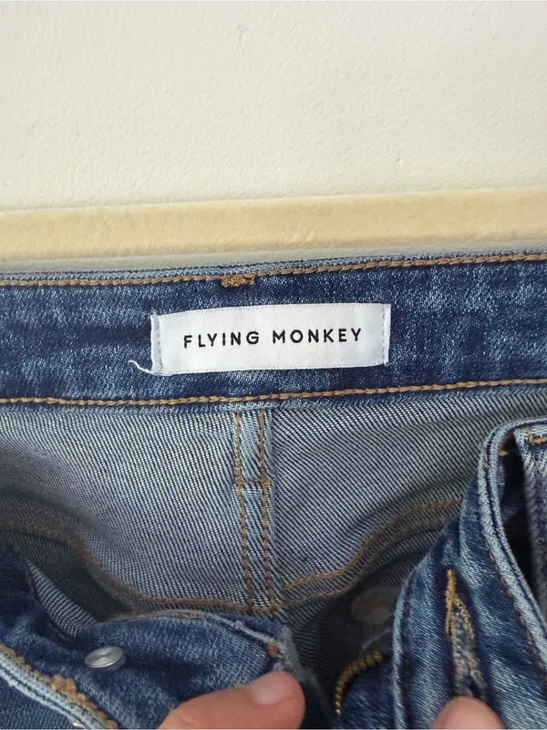Flying Monkey Mid-Blue Distressed Wide Leg Jeans - Image 4