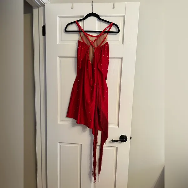 Custom Pumpers Red Latin Dance Costume Size L - Image 2