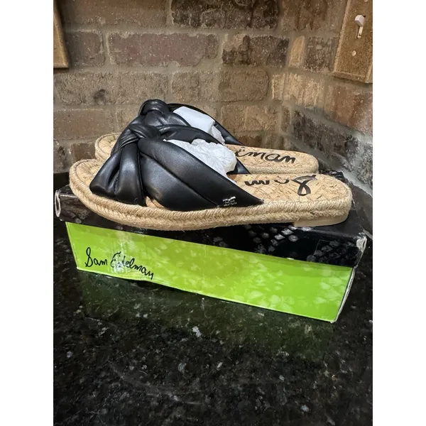 Sam‎ Edelman Abbene black leather slip-on espadrille sandals Size 7 - Image 4