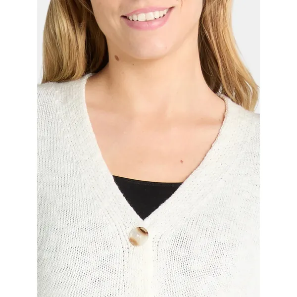 Time and Tru Womens Cardigan Size S (4-6) White Cotton Boyfriend Cozy Button - Image 5