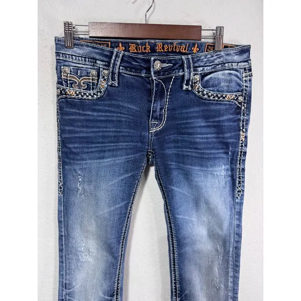 Rock Revival Women's 29 Blue Jeans Patia Straight Crop Embellished‎ - Image 8