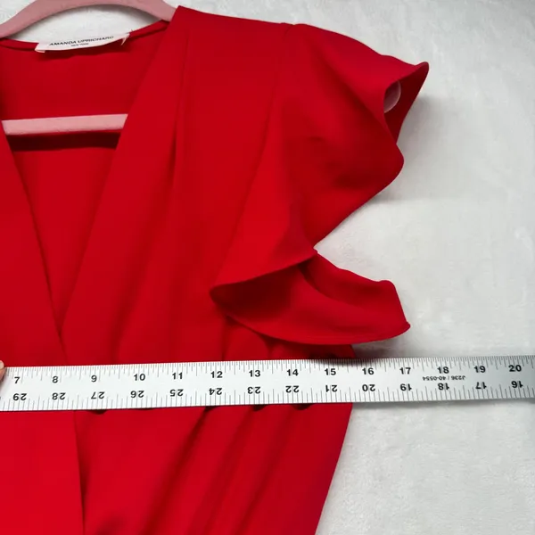 Amanda Uprichard Maxi Dress Ruffle Sleeve‎ Wrap Red Dress Party Cocktail Size P - Image 3