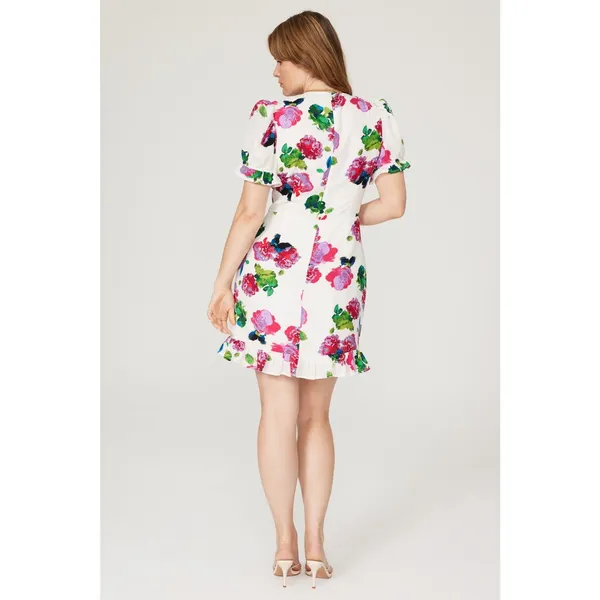 Ashley Park White Floral Print Lace Up Corset Ruffle Hem V-Neck Mini Dress 12 - Image 3
