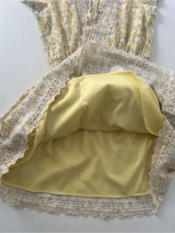 American Eagle Yellow Floral Eyelet Lace Mini Dress XS - Image 10