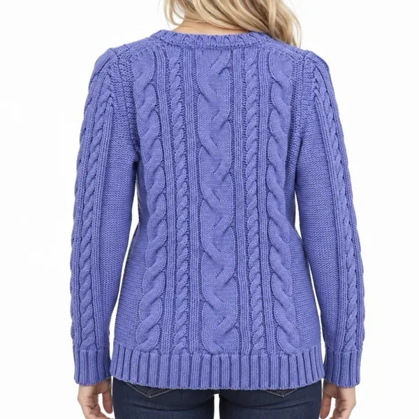 LL Bean Periwinkle Double L Mixed Cable Crew Neck Pullover Cotton Sweater XS Blue - Image 2