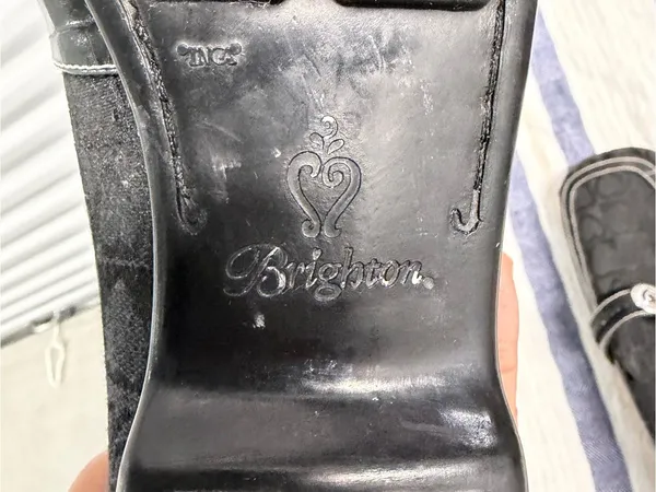 Brighton Black Monogram Slip On Loafers Shoes Made in Italy Leather Trim - Image 10