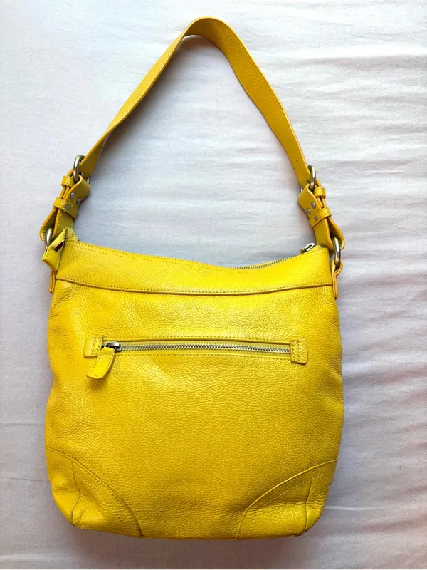 Danier Yellow Genuine Pebbled Leather Hobo Shoulder Bag Silver Hardware - Image 12