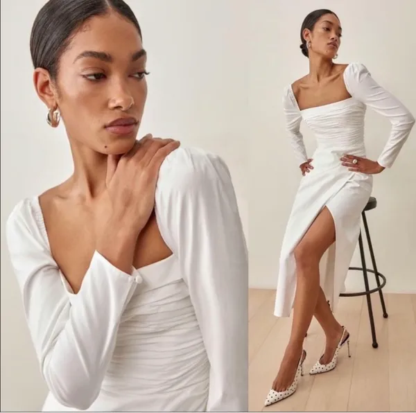 Reformation Isaac Midi Dress White Size 4 - Image 3