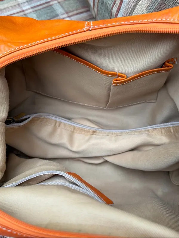 Spiral Orange Leather Hobo Shoulder Bag - Image 2