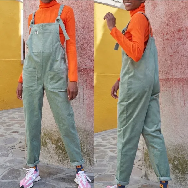 Lucy & Yak Corduroy Overalls Women US 2 Green Excellent Organic Cotton Dungarees - Image 2