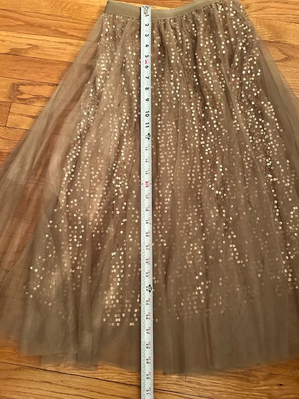 Sequined Tulle Midi Skirt in Light Brown - Image 5