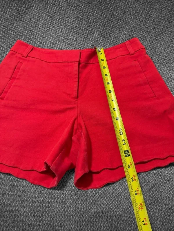 Women’s Red Scalloped Hem Cotton Blend Shorts - Image 7