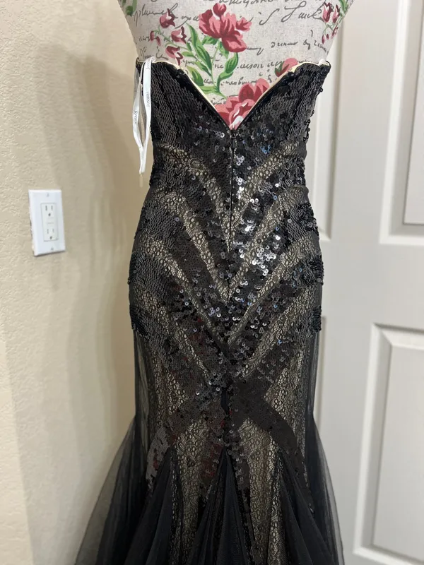 NWT Jovani Strapless Black Sequin Lace Tulle Mermaid Evening Dress Size 2 - Image 7