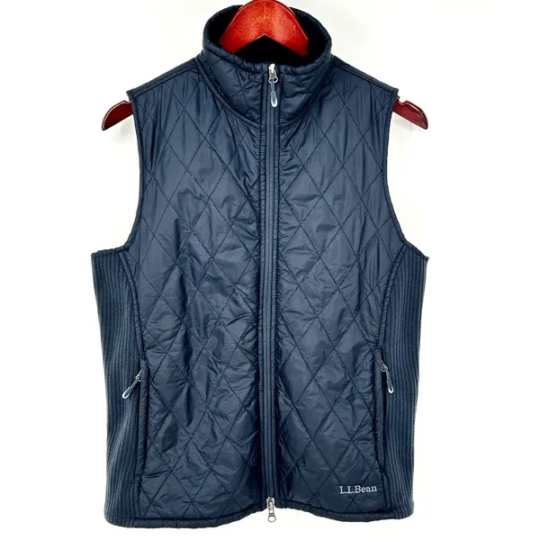 L.L.Bean‎ Vest Womens Quilted Fleece Lined Ski Hiking Navy Blue Small Petite SP - Image 2
