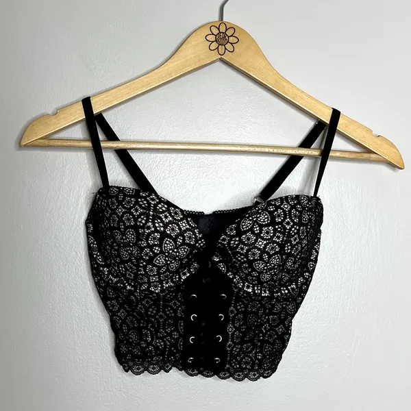 Victoria's Secret Black Lace Bustier Corset Demi Bra Top - Image 4