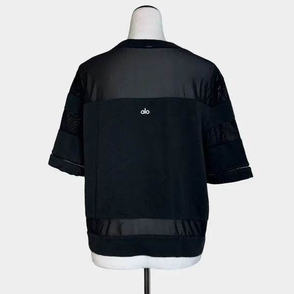 Alo Yoga Mellow Short Sleeve Top No Size Black Mesh Boxy Athleisure Workout Gym - Image 2