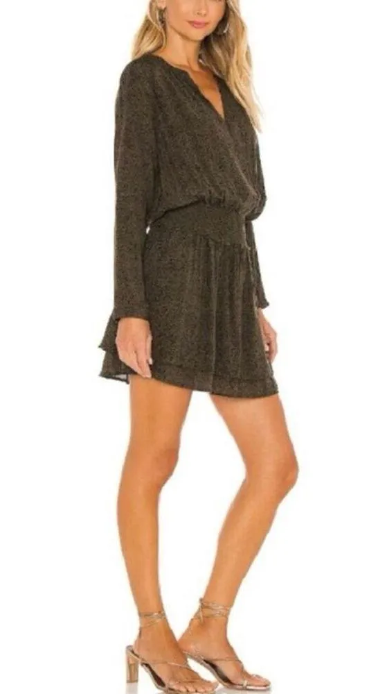 Rails Jasmine Olive Speckled V-neck Long Sleeve Smocked Waist Mini Dress Size L - Image 3