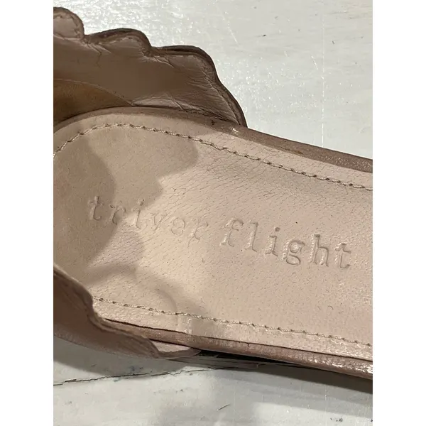 Triver Flight Scalloped Ankle Strap Flats Leather Ballet Shoes‎ Size 37 Tan - Image 3