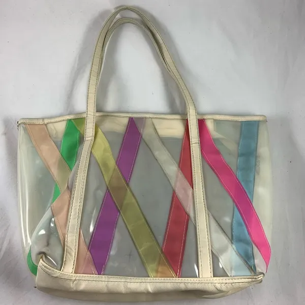 Medium pastel Argyle stripe vintage day bag purse - Image 3