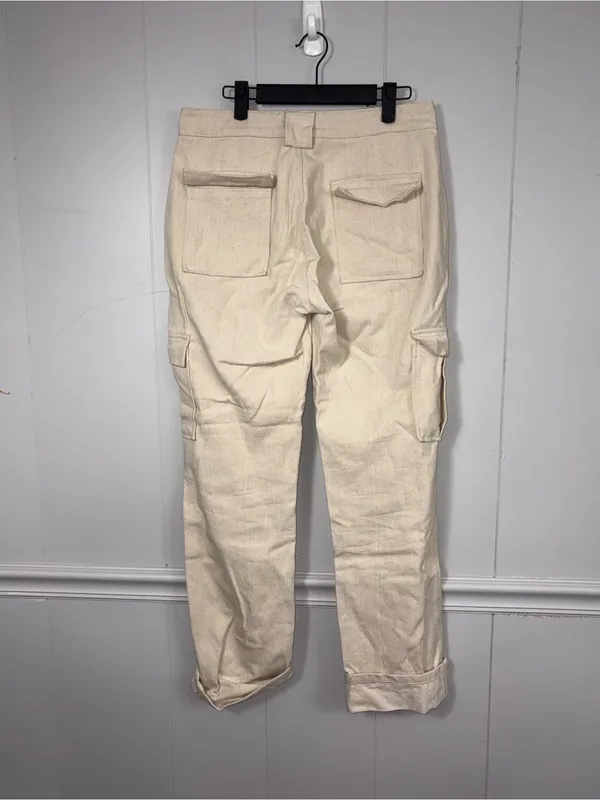 White Fox Off White Cream Textured Cargo Utility Pants Medium Rolled Cuffs Basic - Image 2