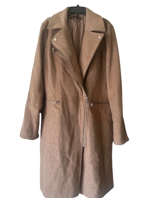 White House black market Womens Camel Long Wool-Blend Moto Coat - Image 2