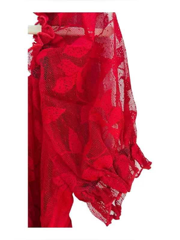 SBetro Plus 2XL Red Lace Overlay Puff Sleeve Sweetheart Mini Dress Coquette NWT - Image 6