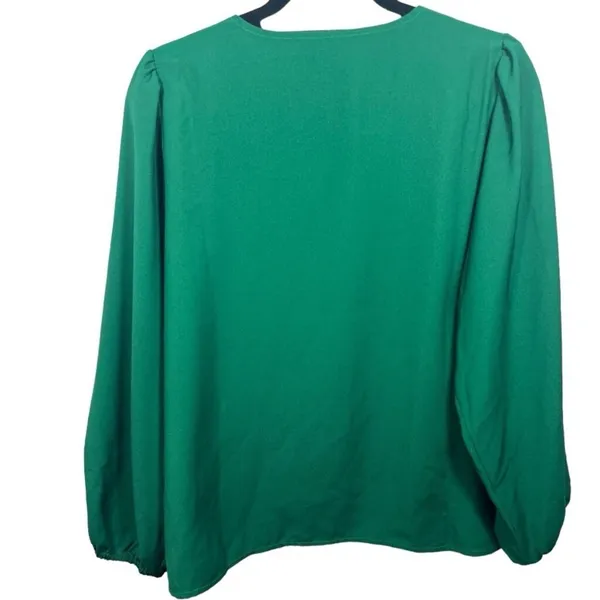 J.Crew Womens Green Keyhole‎ Balloon Sleeve Blouse Top Medium Solid Long Sleeve - Image 5