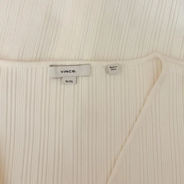 VINCE Pearl Button Cardigan Sweater Off White Ribbed Cropped V Neck‎ X-Large - Image 12