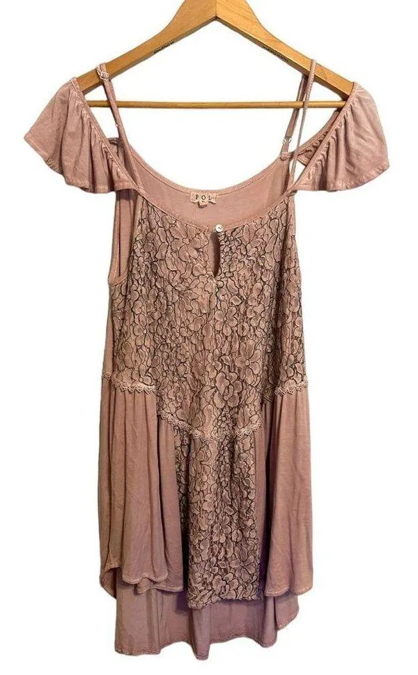 Anthropologie POL Lace Embroidered Go with the Flow Pink Top Size Large - Image 4