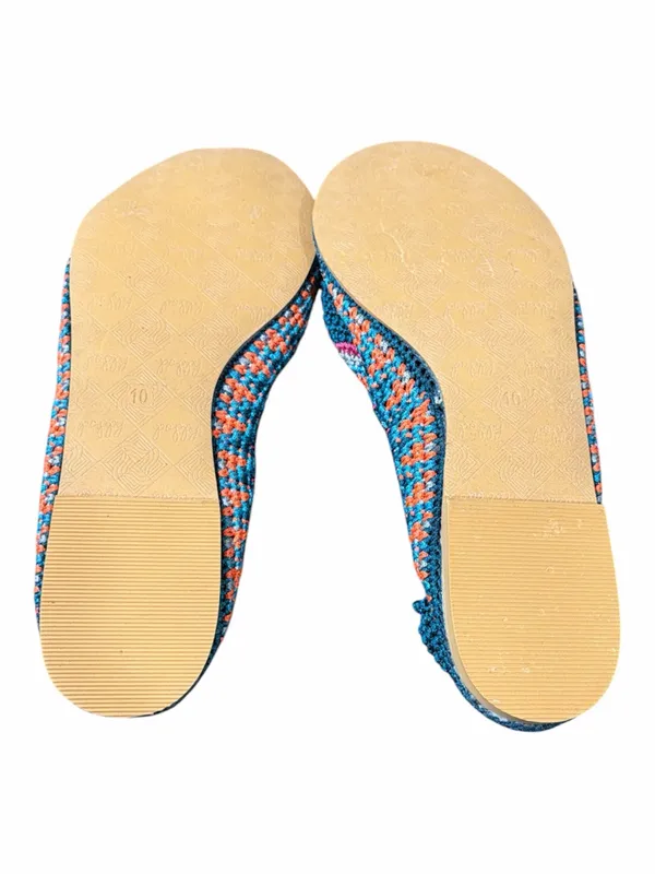 🆕Poppy x Free People Teal Crochet Ballet Flats with Orange and Pink Accents - Image 4