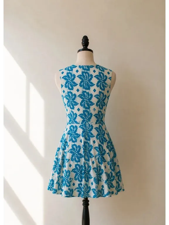 Diane von Furstenberg Blue White Floral A-Line Mini Dress Size S - Image 2