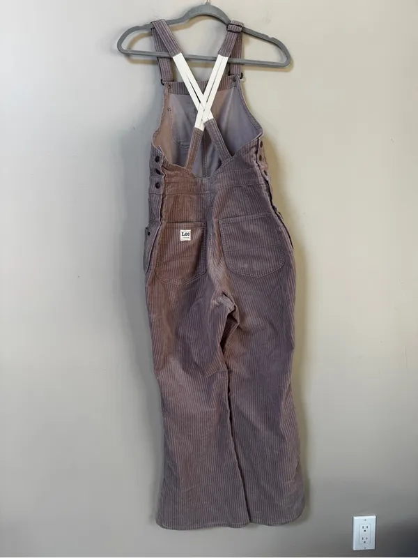 Free People X Lee Vintage Factory Flare Corduroy Overalls mauve Sz Medium - Image 7